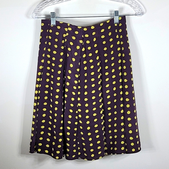 J.Crew Womens Pleated Skirt Brown Yellow Sinburst Lined Sz 0 $98.00 NWT - Picture 5 of 9